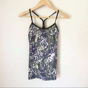 Lululemon Power Y Tank Luon Floral Sport White Multi Gator Green 6